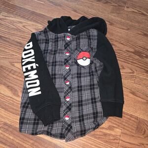 Pokemon Pikachu Graphic Long Sleeve Flannel Hoodie Boys XS [2017]